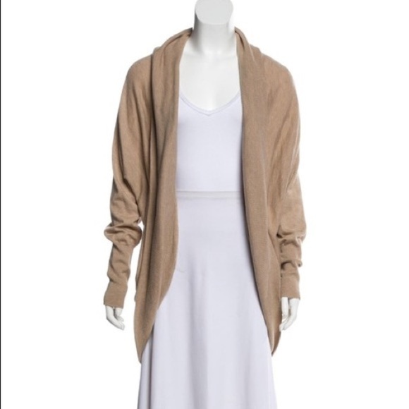 Magaschoni tan open front wool blend cardigan small - Picture 1 of 5